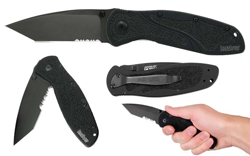 Kershaw Blur Tanto Black Serrated Tactical Pocket Knife