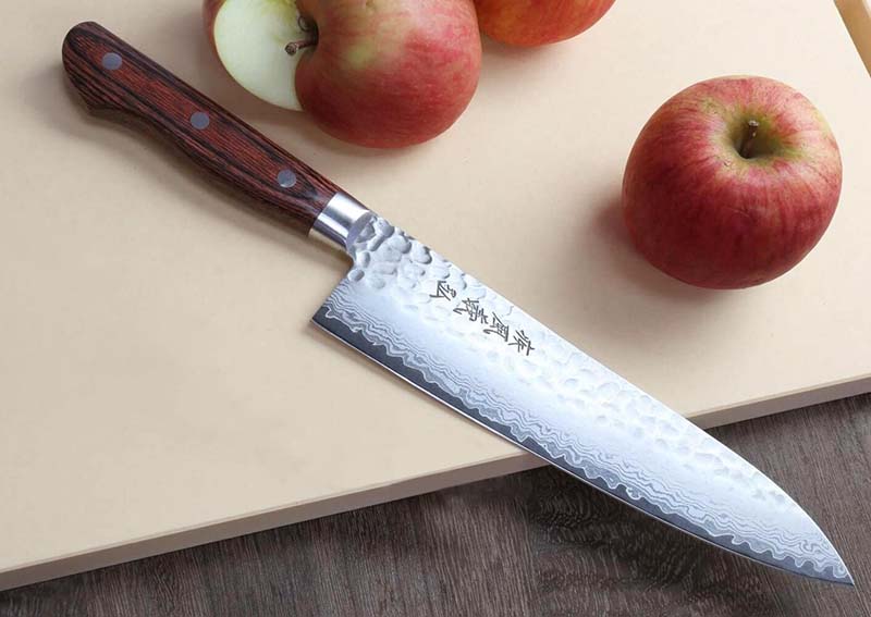 Yoshihiro Hammered Damascus Japanese Chefs Gyuto Knife
