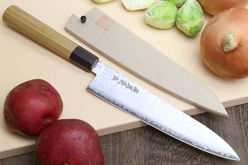 Yoshihiro Hammered Damascus Japanese Gyuto Knife